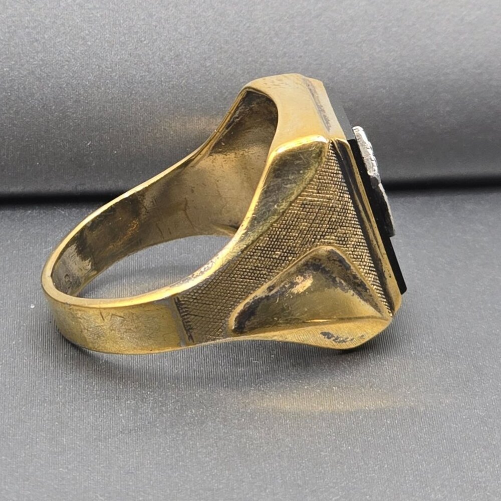 VTG Vargus Sterling Vermeil Black Onyx Diamond Men Signet Initial Ring Size 11 - Picture 5 of 12
